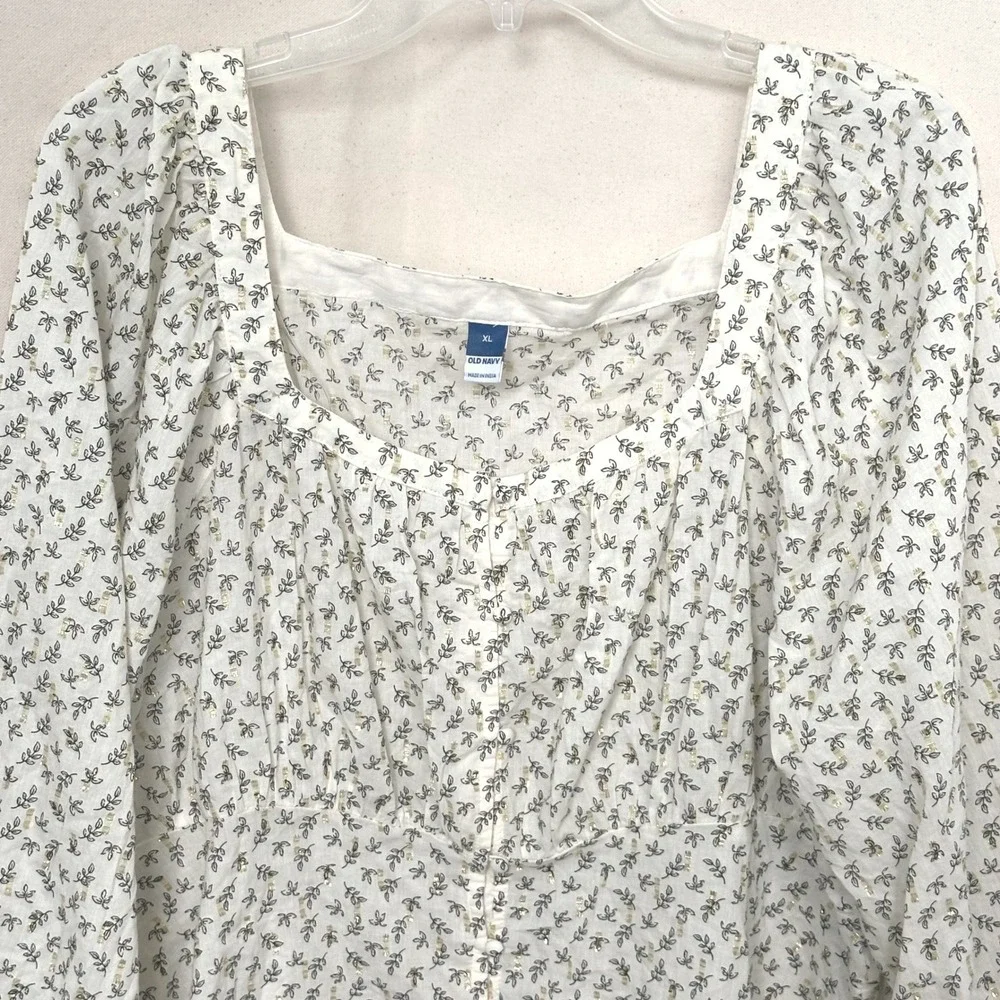 Old Navy Boho Cottagecore Cream Gold Ditsy Floral Square Neck Milkmaid Blouse XL